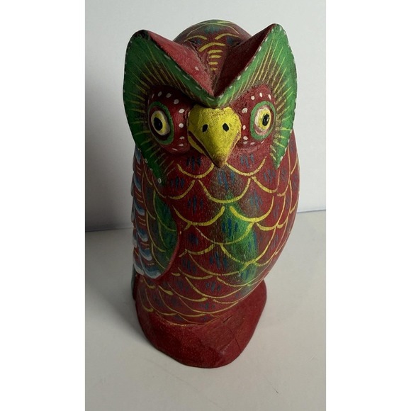 Other - Hand Carved Hand Painted Wooden Owl Wood 4" Bird Folk Art